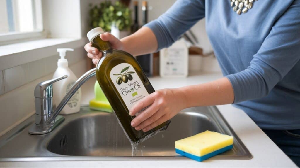 washing empty olive oil bottles