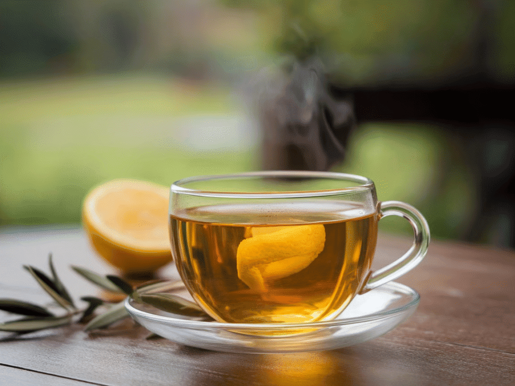 olive leaf tea in a transparent glass