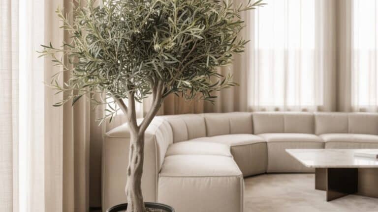 faux olive tree in the living room
