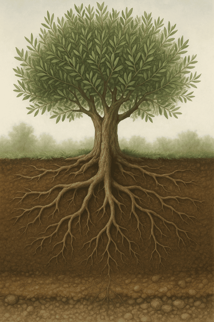 olive tree roots illustration