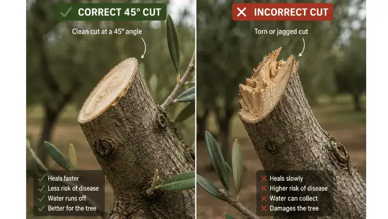 45 degree cut olive tree pruning