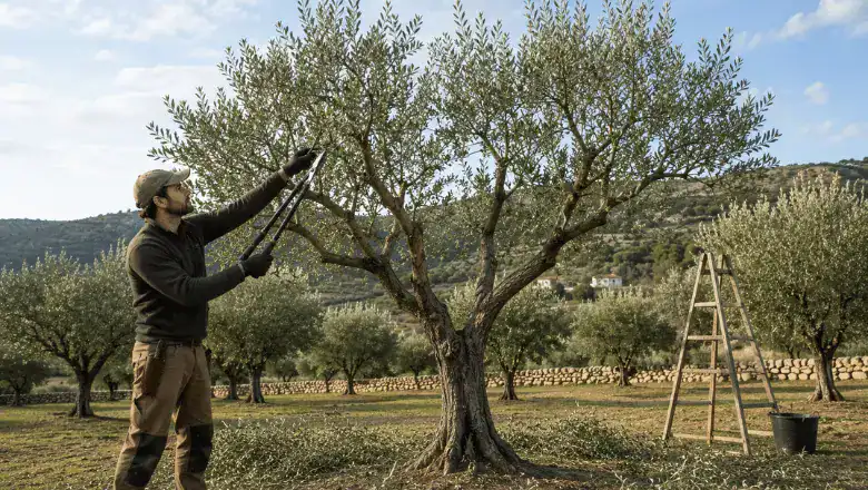 martini glass shape for pruning an olive tree