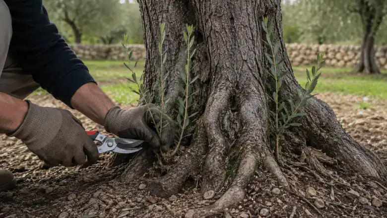 removing root suckers from olive tree
