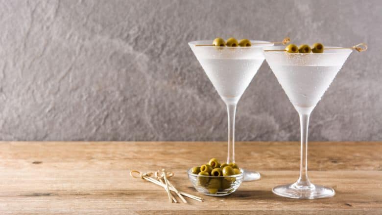 olives in martini cocktail