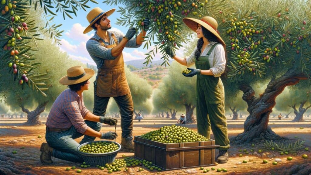 friends picking olives