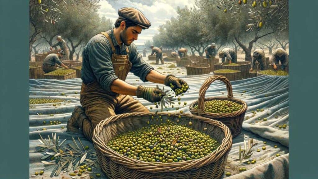removing leaves from olives