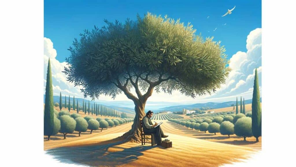 mochado writing under the olive tree