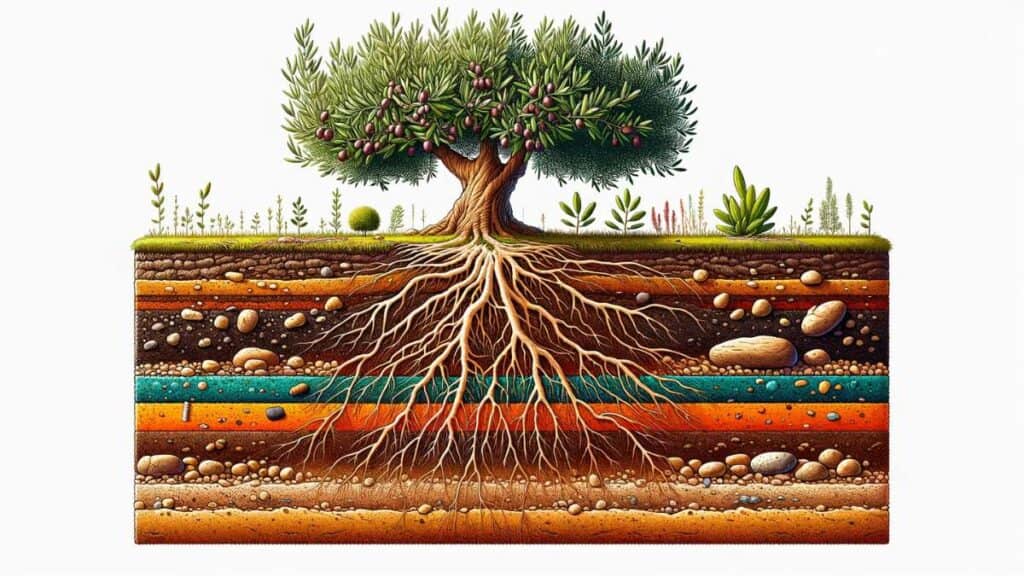 illustration of olive tree roots