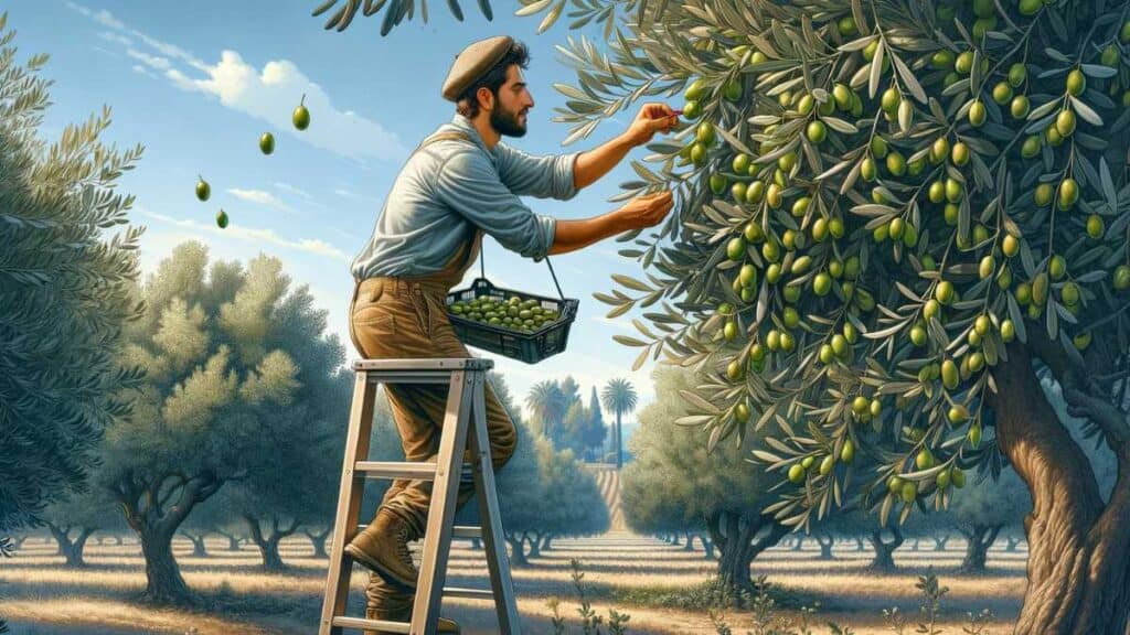 guy gathering olives from the tree