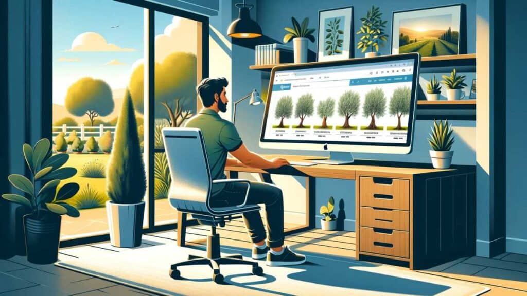 guy buying olive trees online
