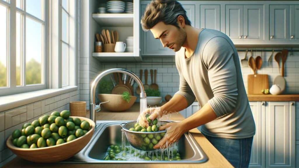 washing olives with water