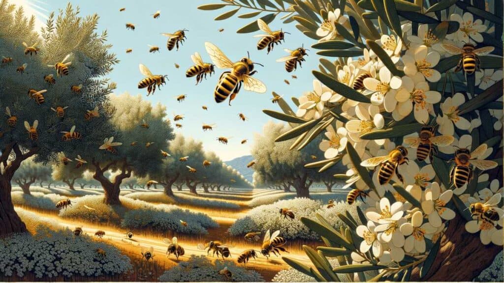 bees on olive trees