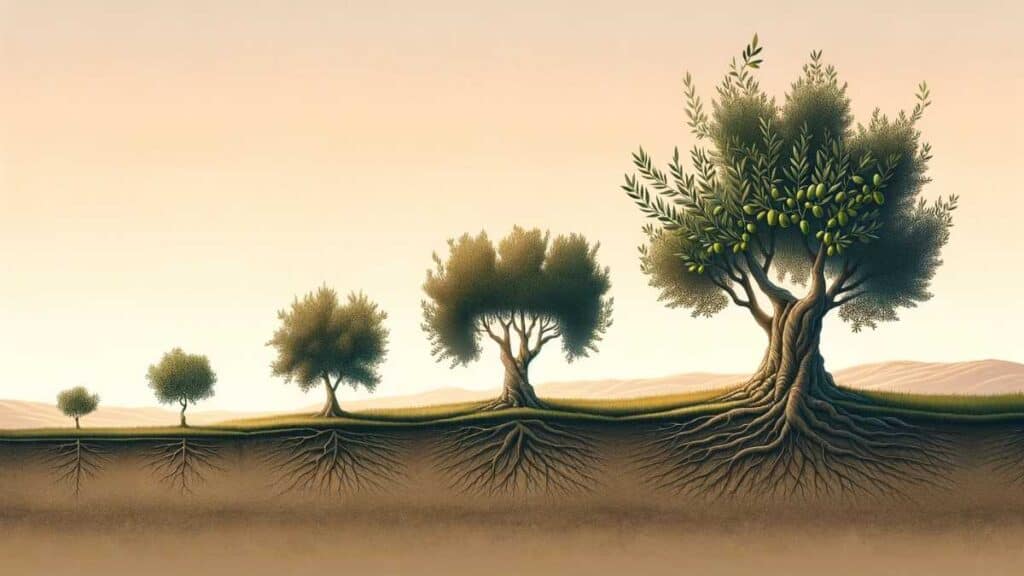 life cycle of olive tree, illustration